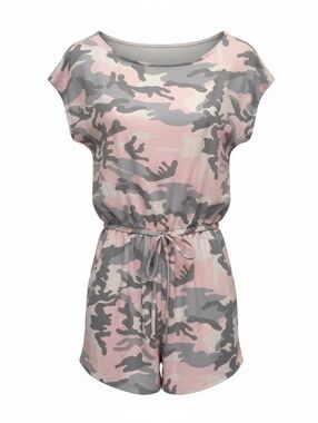 Vanilla Bay Pink Camo Romper Small Drawstring Waist Terry Knit Lounge